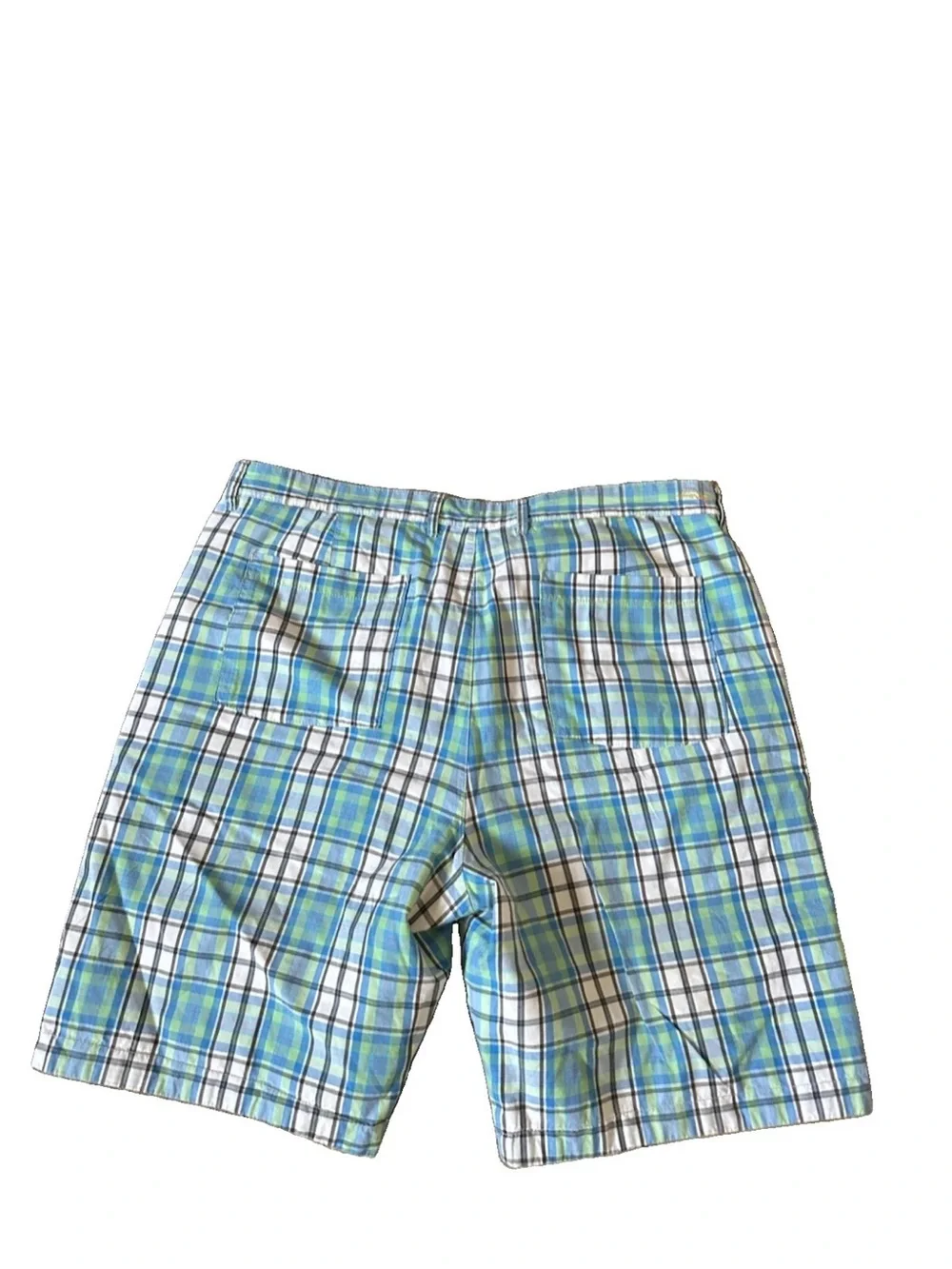 Tommy Bahama Shorts Reversible Blue Madras Plaid Palm Tree 10